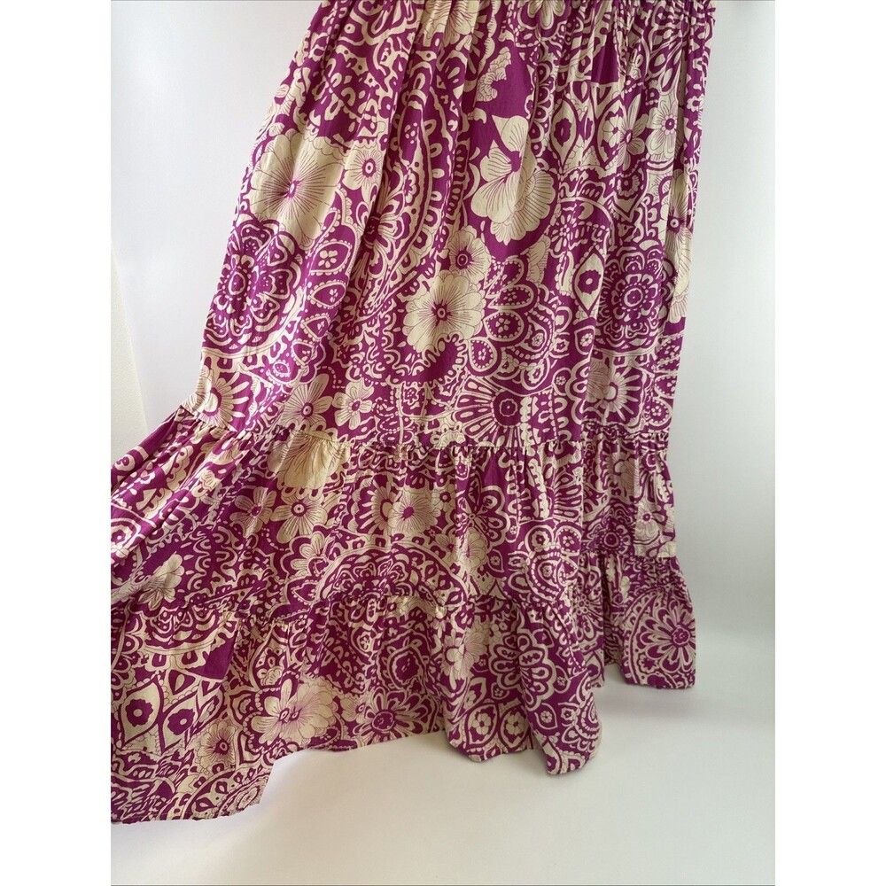 Umgee Tiered Midi Dress Pink Floral Puff Sleeves Boho Summer Indie Smocked Large - Picture 4 of 11